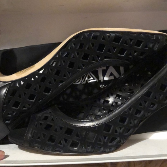 Black suede Aquatalia peep toe pump heel - Picture 3 of 4